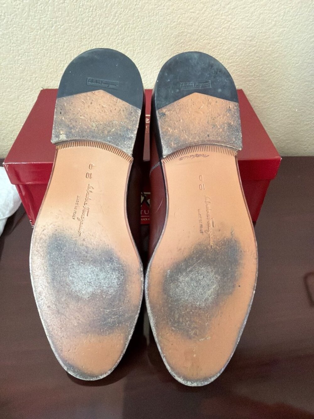 VTG Salvatore Ferragamo "Torre" Men's Tan Leather Cap Toe Oxfords Sz 10 w/Box - Picture 9 of 16